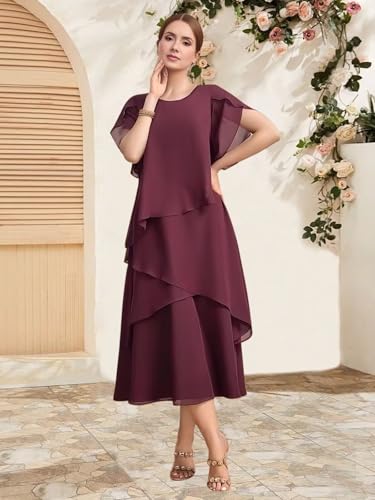 Chiffon Mother of The Bride Dresses for Women Tea Length Formal Wedding Guest Dress with Sleeves4