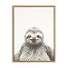 Kate and Laurel - Sylvie Animal Print Sloth Black and White Portrait Framed Canvas Wall Art by Simon Te Tai, Natural 18x24