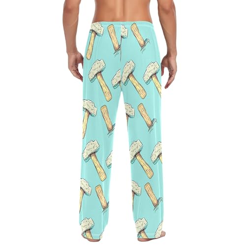 Men's Pajama Bottom Hammer Pattern Design Cotton Pajama Pants Drawstring Sleepwear Long Pants Pockets3
