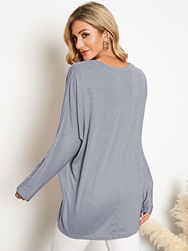 Image of ZANZEA Women's Off The Shoulder Batwing Tops Casual Loose Oversized Tshirts Long Sleeve Fall Pullover Sweater Tops