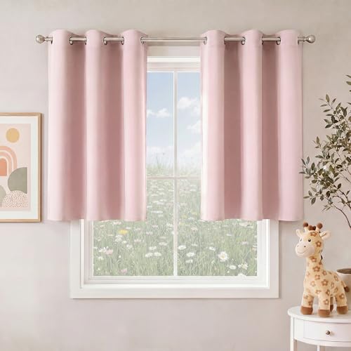 Image of NICETOWN Blush Pink Room Darkening Curtains 36 Inches Long 2 Panels for Girls Room, Bedroom, Nursery Thermal Insulated Blackout Drapes Solid Grommet Noise Reducing Window Curtains, W40