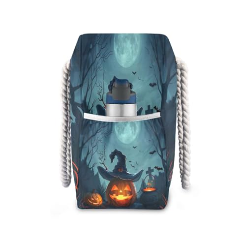 Pumpkin with Witch Hat Beach Bag & Travel Tote Bag Large Sandproof with Zipper Closure, Wet Pouch for Swim Gym Travel3