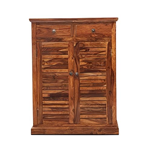Image of Solid Sheesham Wood Multipurpose Shoe Rack | Cabinet for Living Room | Bedroom | Hall | Entryway | Home Furniture (Teak Finish)