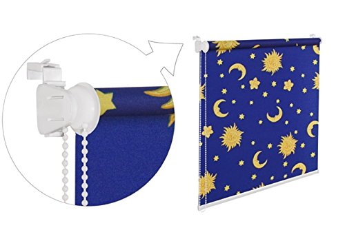 KS Handel 24 KINDERFENSTERROLLO Sterne 120 cm BREIT 150 cm LANG BLAU GELB VERDUNKLUNG 50% SICHTSCHUTZROLLO INKL. SEILZUG FENSTERROLLO KLEMMROLLO 120x150 cm KINDERROLLO