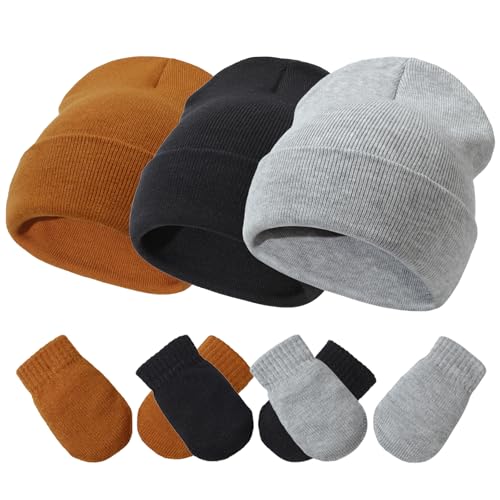 Image of Baby Hats and Mittens Set Infant Toddler Beanie Caps Hospital Hat Set Newborn Gloves for Baby Boys Girls