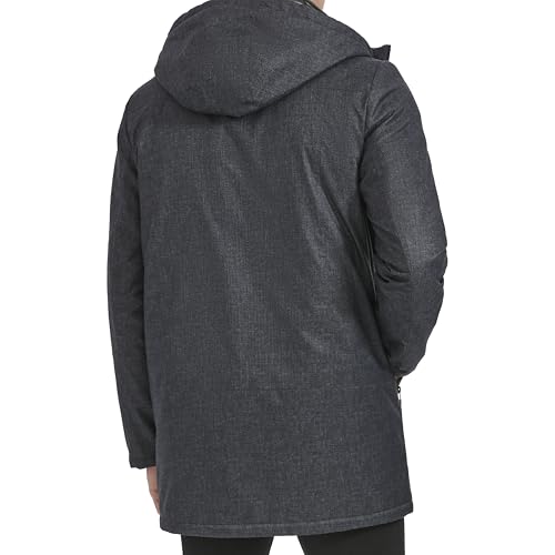 Kenneth Cole Men's Water Resistant Printed Wool Midweight Hooded Stadium Coat W/Quilted Bib4