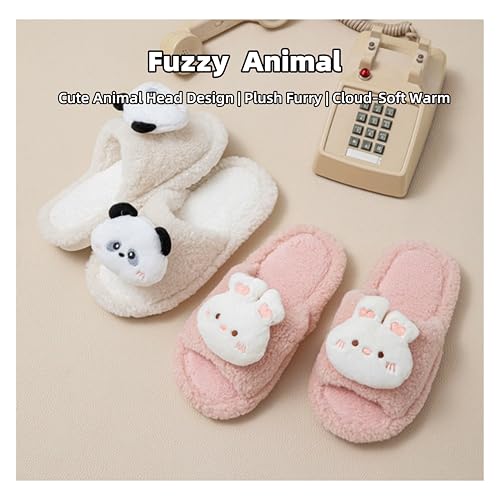 Women's Cartoon Animal Open-Toe Slippers - Fuzzy Plush, Color Block, Cute for Indoor Home Use3
