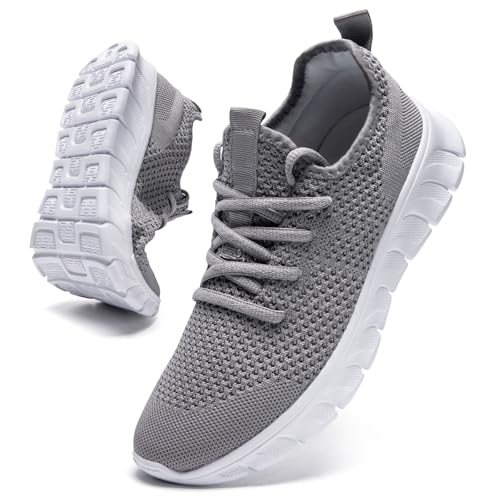 IEBPEH Schuhe Herren Turnschuhe Sneaker Sportschuhe Laufschuhe Slip On Freizeit leicht Atmungsaktiv Fitnessschuhe Tennisschuhe Wanderschuhe Grau 43