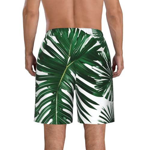 Green Palm Leafs Print Mens Casual Shorts Drawstring Summer Beach Stretch Shorts Novelty Swimtrunks3