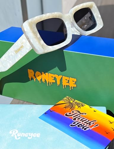 Rectangle Thick Sunglasses Womens Trendy Sunglasses 90s Retro Sun Shades UV Protection Fashion Vintage (Pearl)3