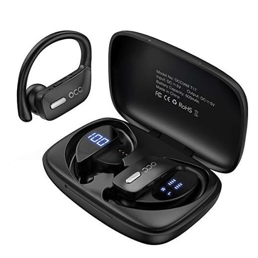 occiam Wireless Earbuds Bluetooth Headphones 48H Play Back Earphones in Ear Waterproof with Microphone LED Display for Sports Running Workout Black