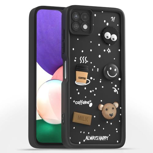 Image of Pikkme Back Cover for Samsung Galaxy A22 5G | 3D Bear Silicone Cute & Fun Coffee Cartoon | Full Body Protection Bumper Case (Black)