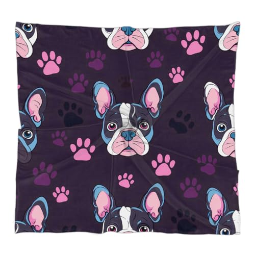 French Bulldog Dog Paw Print Square Silk Scarf for Women, 23.6