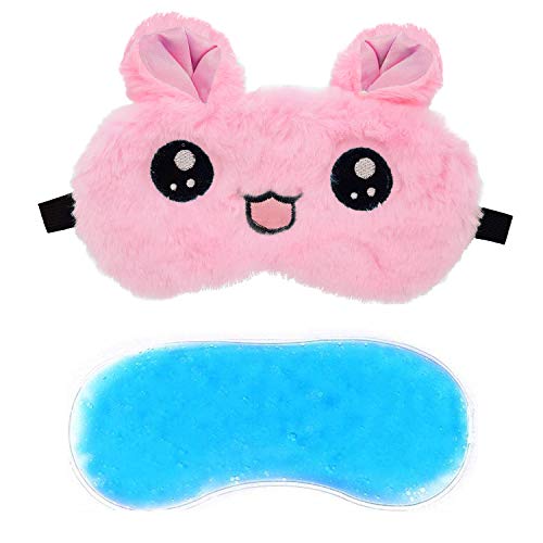 Image of Jenna Cute Gel Fur Sleeping Eye Shade Mask Cover for Insomnia, Meditation, Puffy Eyes and Dark Circles Kitty Pink