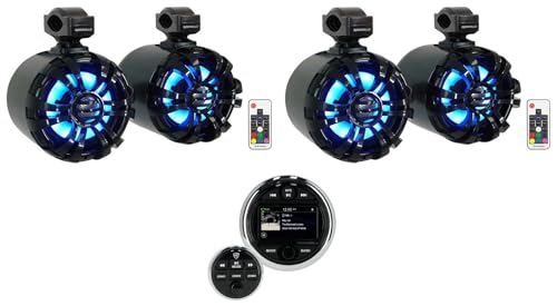 Rockville Bundle: (1) RGHR48A 4 Zone Marine Gauge Hole Receiver Bluetooth App Control+Remote Bundle with (2) Pair WB65KLED 6.5
