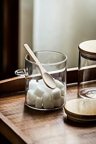 Koikey Sugar Jar Glass Salt Container - 15Oz Clear Airtight Caning With Bamboo Lid And Spoon Scoop, Storage Overnight Oats, Salts, Coffee Bean, Spice, Creamer, Food Organizer, Pack Of 1 #TOP5