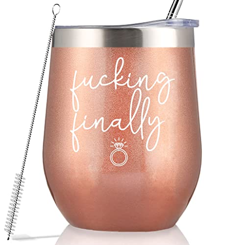 GEANHIL Kaffeetasse mit Aufschrift "Fucking Finally", lustiges Verlobungsgeschenk für die zukünftige Braut, Brautparty, Geschenk für Damen, 340 ml, rotgoldener Becher