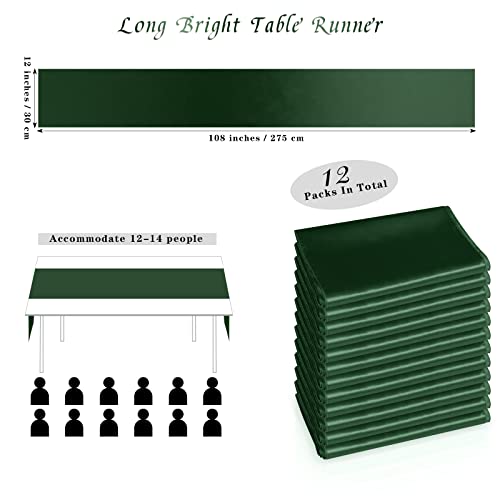 Fittmo 12 Packs Satin Table Runner 108 X 12 Inch Bright Silk Satin Table Runner Smooth Wedding Table Runner For Banquet, Party Decoration, Forest Green #TOP1