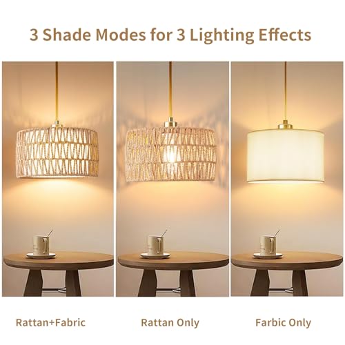 Beser·Win Plug in Pendant Light Rattan Hanging Lights with Plug in Cord, Woven & Fabric 2 in 1 LampShade, Hanging Lamp Plug in for Bedroom Living Room Kitchen Island (Bulb Included) by Beser·Win - Image 3