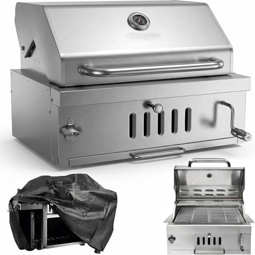 Large Charcoal BBQ Grill with Insulated Hood and Temp Gauge