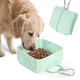 TODAYME Hund Faltbare Schüssel,Reise Schüssel für Haustier mit Verschlussclips Hund/Katze falbarer Wasser und fressnapf EIN geformtes Design,faltbares Silikon,Haustiere Gassi gehen Wandern (Grün)
