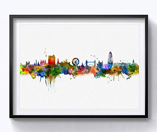 London Watercolor Skyline Art Print Cityspace Landscape Paiting Wall Art Skyline Design Home London Wall Decor 8x10 Inch Without Frame