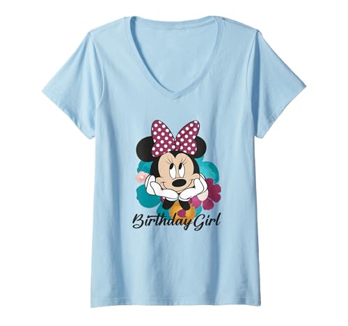 T-Shirt Minnie Mouse Disney Femme Col V Cadeau Anniversaire Original Adulte