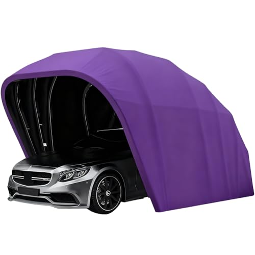 cendbirut Carport Resistente a Tutte Le intemperie, carport Robusto, Garage in Acciaio Inox, Tenda per Auto Retrattile Pieghevole Semi-Automatica/Copertura tettoia con Telo Tutte Le Stagioni,Viola