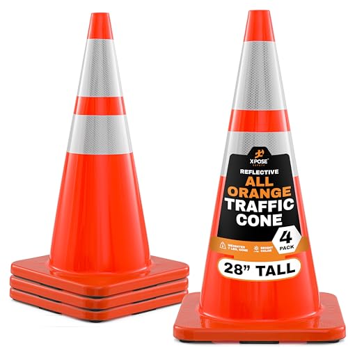Image of Xpose Safety 28 Inch Orange Traffic Cones with 6 inch & 4 inch Collars, 4-Pack