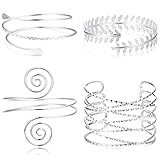 Jstyle 4Pcs Coil Upper Arm Cuff Open Arm Bracelet for Women Victorian Filigree Swirl Boho Armband...
