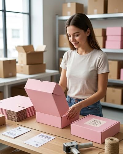 Image of Cardboard Boxes,15 Pack Shipping Boxes 6x6x2 Recyclable Mailing Boxes Colored Corrugated Cardboard Box Small Storage Boxes for Shipping, Mailing, Gifts Packaging (Light Pink)