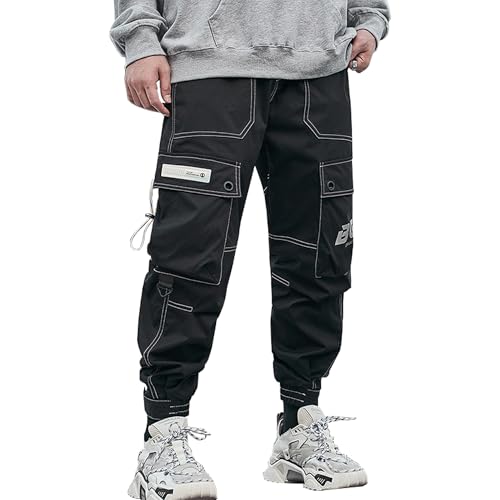 Cargo Pants for Men Baggy Trendy Men's Pants Hip-Hop Streetwear Elastic Waist Tech Pants Versatile Mens Cargo Pants