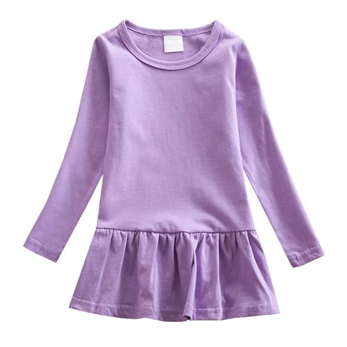 Kids Girls Tennis Dress Plain Pleated Athletic Dress Long Sleeve Crewneck Fall Winter Warm Solid Soft Dresses
