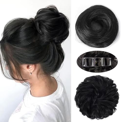 TTPSRY Peluca Mujer Extensiones pelo Natural Clips de Garra Flequillo Postizo pelo Natural Ideal para Peinados con Volumen y Postizos(Negro)