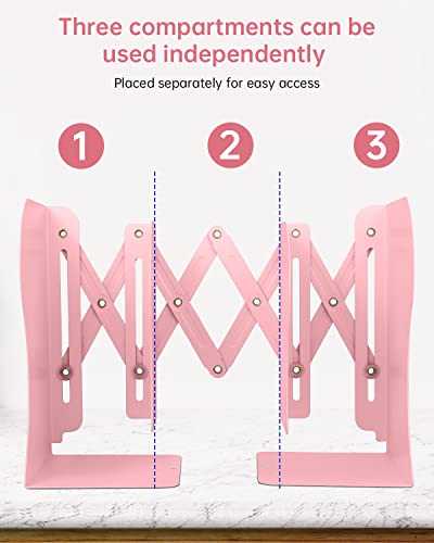 Adjustable Bookends, Metal Book Ends For Shelves Heavy Book, Desk Magazine File Organizer For Home, Office, Books, Papers, Extends Up To 19 Inches (Pink) #TOP3