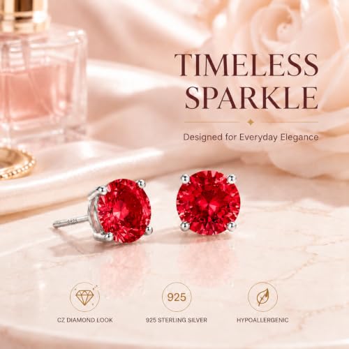 925 Sterling Silver Red CZ Stud Earrings for Women Birthstone Jewelry - image 2