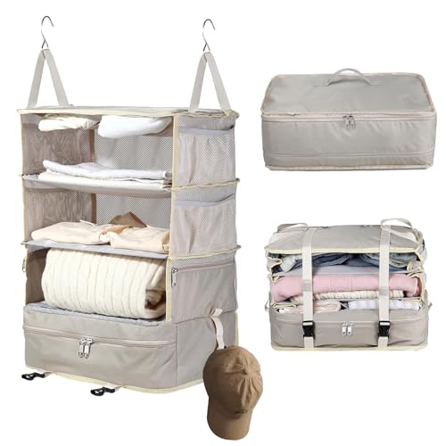 Bukere Hanging Packing Cube for Travel, Portable Shelves Organizer Bag for Luggage Suitcase, Travel Essentials, Compression Carry-On Closet Storage, X-Large Capacity