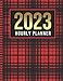 2023 Hourly Planner: 8.5x11 Dated Daily Weekly Calendar Diary / 30 Minute Time Slots / Appointment Book & 200-Page Notebook Combo / New Year's - Christmas Gift / Red Black Flannel Plaid Art Pattern