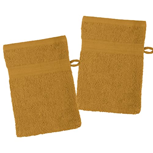 LOVELY CASA - Lot de 2 gants de toilette 15 x 21 cm - LAGUNE - Curry