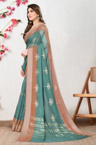 Image of MIRCHI FASHION Women Saree Cotton Blend 2-Tone Foil Print | Lightweight Comfortable Office Wear Sari with Blouse Piece