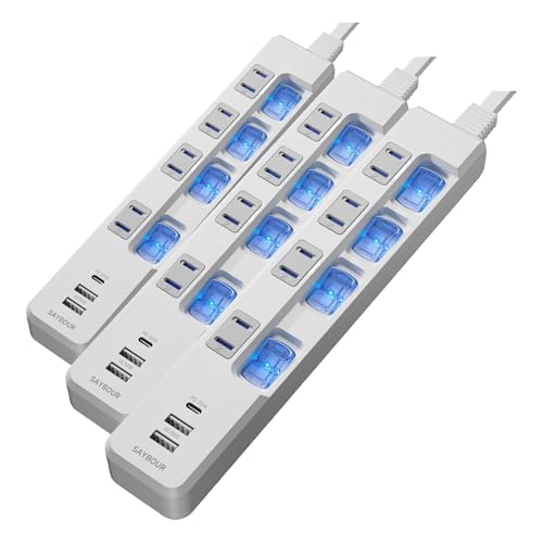 SAYBOUR 電源タップ USB付き 延長コード コンセント Type-C 1ポート USB-A 2ポート 差込口 4口 急速充電 スイッチ ほこり防止シャッター 雷ガード TPU-4S2AC-W (ホワイト, 1m) (× 3)の商品画像（Amazon）