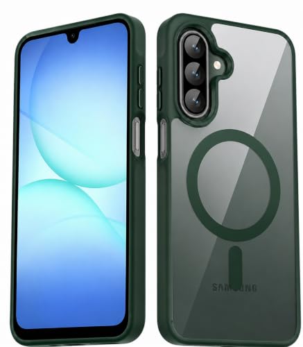 Image of DIZORO Compatible Samsung Galaxy A37 5g Case,Compatible with MagSafe, Non Yellow Military-Grade Drop Protection & Hard PC Back Cover Slim Transparent Anti-Scratch Shockproof Phone Case - Green