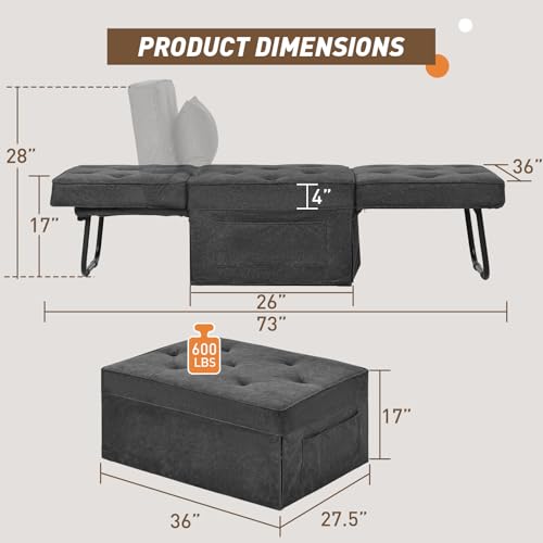 Hydragarden HY-FRS-OL014BL Convertible Sofa Bed, 4 In 1 Multi-Function Folding Ottoman Bed With Adjustable Backrest, Modern Pull Out Sleeper Chair thumb #3