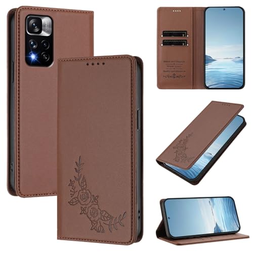 �X�}�z�P�[�X �Ή��@�� for Xiaomi Poco X4 NFC,�Ή��@�� for Redmi Note 11 Pro Plus 5G �yRFID�u���b�N�z�y�J�[�h�z���_�[�t�����z �}�O�l�b�g�J�� �X�^���h�@�\�t���z�X�}�z�P�[�X Brown
