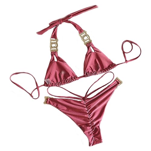 Lisa Colly Women's Sexy Swimwear Two Piece Bikini Bathing Suits Crystal Diamond Bikini Halter Swimsuit2