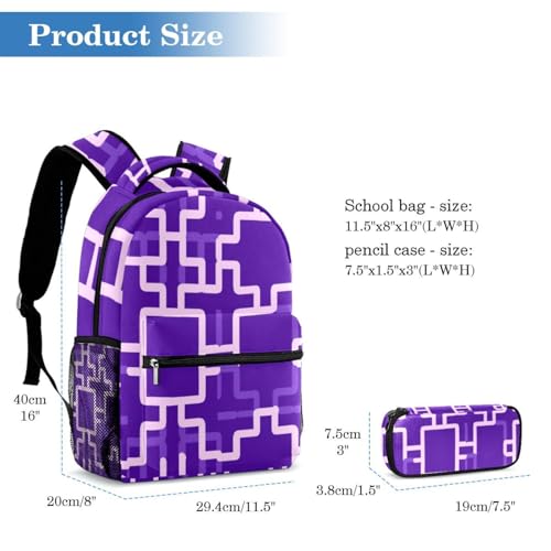 Sac à dos avec trousse pour étudiants actifs | Compagnon de voyage géométrique - 2