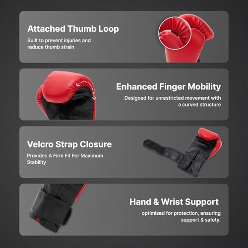 Image of Cult Neo Boxing Gloves 14 OZ - Pro-Style Training Gloves for Sparring, Heavy Bag & Mitt Work - Premium PU Leather, Shock Absorbing Padding, Ergonomic Design with Wrist Support - Red & Black