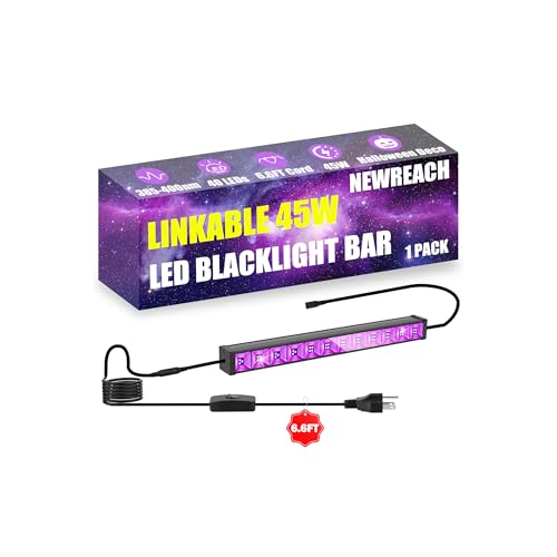 Image of 45W Linkable Black Light Bar LED Blacklight with 6.6ft Cord, Glow in The Dark Light Up 28x28ft, for Glow Party, Neon Decoration, Body Paint, Fluorescent Poster, Birthday, Halloween, Bedroom