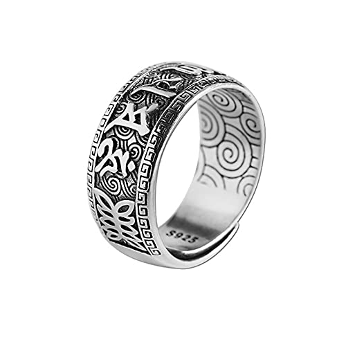 ZiFei Ringe S925 Sterling Silber Vintage Breiter Ring für Männer Tibetan...