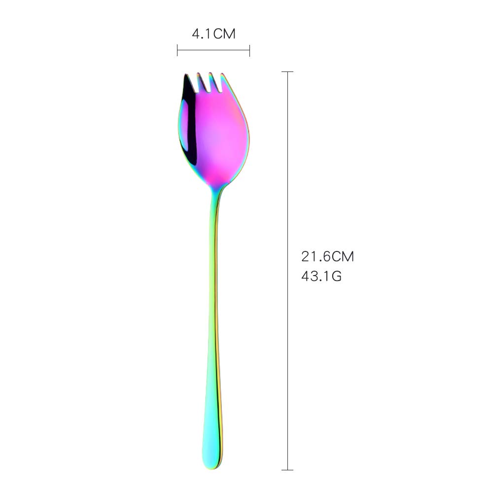 Sporks 2 in 1 Spoons Forks 7 Pieces Mix Color Stainless Steel Reusable Metal Korean Soup Dinner Spoons Camping Flatware Rainbow Color — Amazon image 6